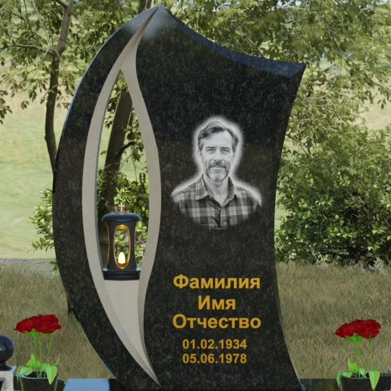 Гранитный памятник с каплевидным отверстием, гранит Габбро-диабаз, в Якутске