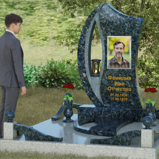 Гранитный памятник с каплевидным отверстием, гранит Блю Перл, вид 4, в Якутске