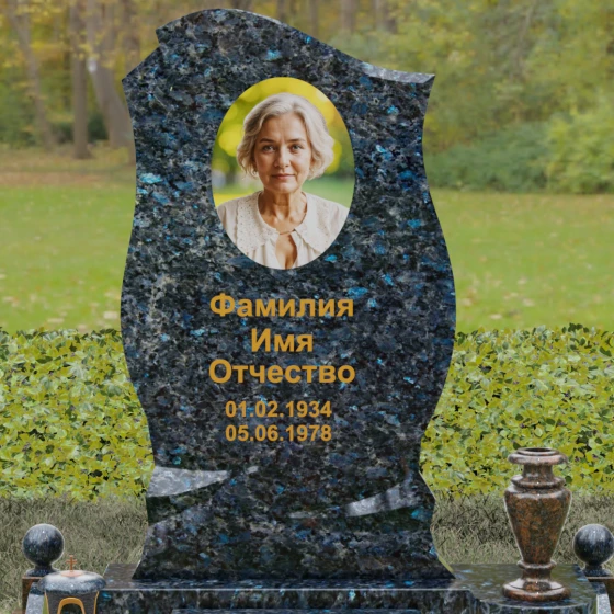 Светский гранитный памятник для одного в Норильске, гранит Блю Перл