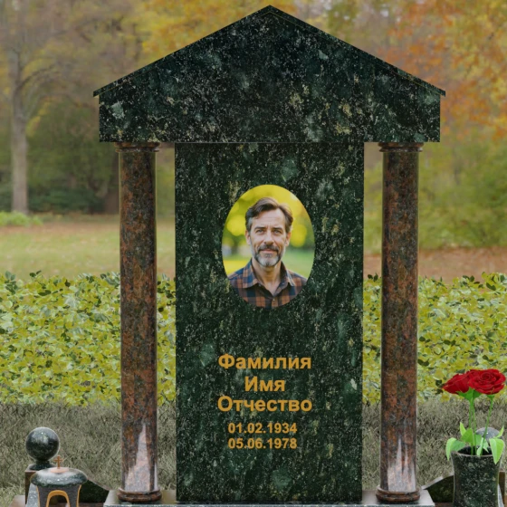 Светский комбинированный вертикальный обелиск в Барнауле, гранит Балтик грин