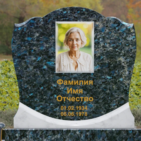 Светский вертикальный комбинированный памятник для одного в Новокузнецке, гранит Блю Перл