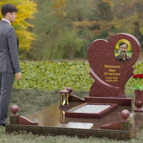 Светский вертикальный комбинированный памятник для одного - П107