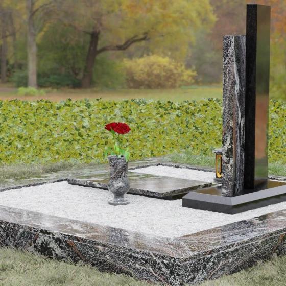 Вертикальный гранитный памятник с православным крестом, гранит амфиболит, вид 3, в Якутске
