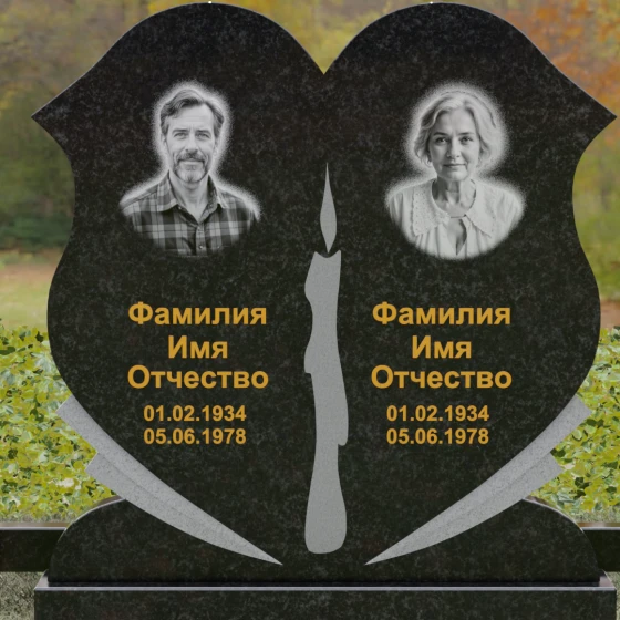Горизонтальный гранитный памятник на двоих в Рязани, гранит Габбро-диабаз