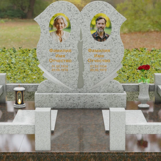 Горизонтальный гранитный памятник на двоих в Рязани, гранит Мансуровский, вид 2