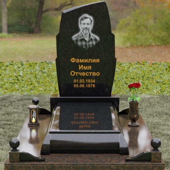 Комбинированный вертикальный светский памятник во Владивостоке, гранит Габбро-диабаз, вид 2