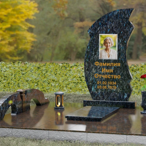 Гранитный вертикальный памятник светский в Салехарде, гранит Блю Перл, вид 4
