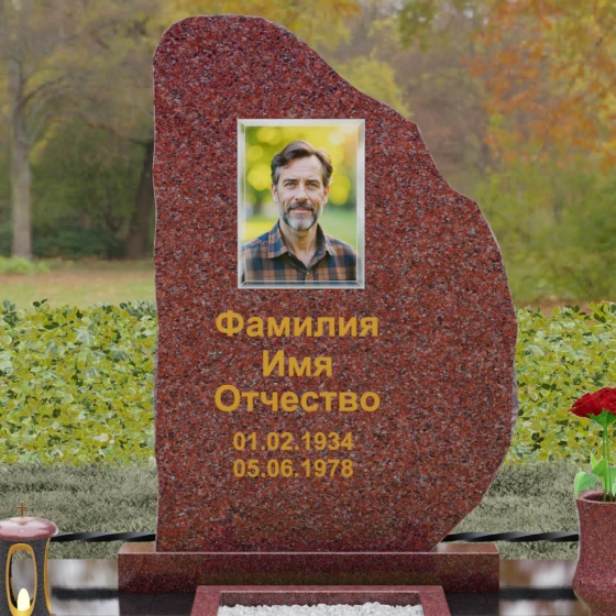 Гранитный памятник — скала с кованой оградой, гранит Лезниковский, в Якутске