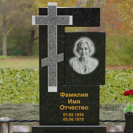 Комбинированный православный памятник с крестом в Рязани, гранит Габбро-диабаз