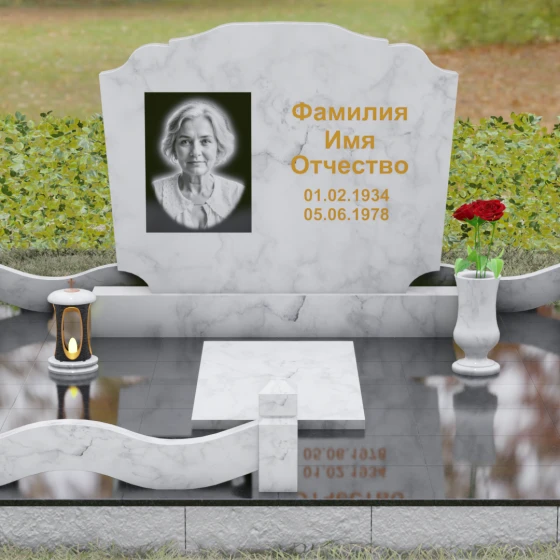 Горизонтальный памятник-волна с цоколем, мрамор Тассос, вид 2