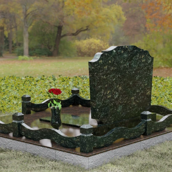 Горизонтальный памятник-волна с цоколем, гранит Балтик грин, вид 3