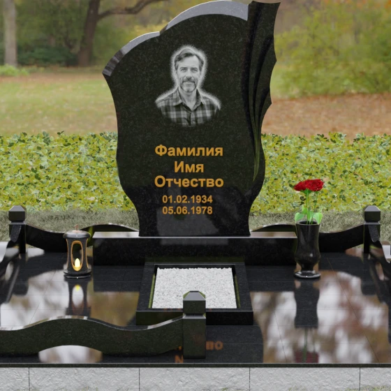 Гранитный вертикальный памятник светский в Барнауле, гранит Габбро-диабаз, вид 2