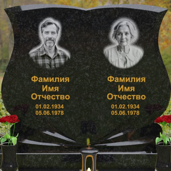 Горизонтальный гранитный памятник для двоих во Владивостоке, гранит Габбро-диабаз