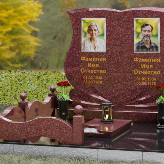 Горизонтальный гранитный памятник для двоих во Владивостоке, гранит Лезниковский, вид 4