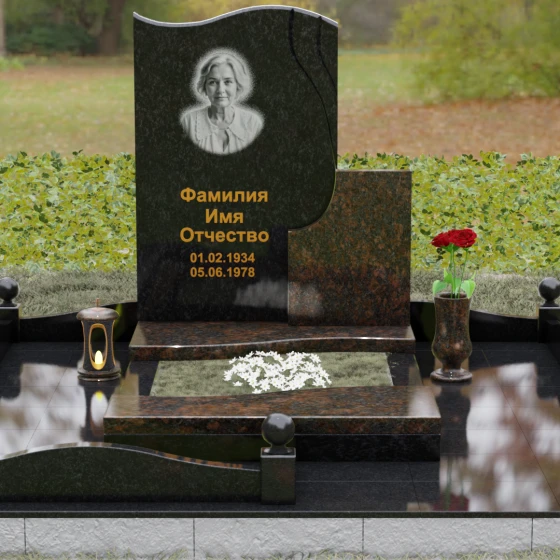 Комбинированный вертикальный памятник для одного в Тольятти, гранит Габбро-диабаз, вид 2