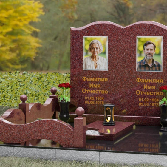 Горизонтальный гранитный памятник на двоих в Томске, гранит Лезниковский, вид 4