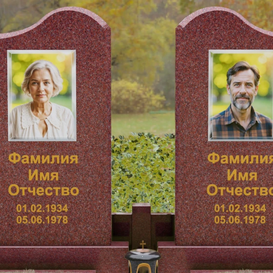 Памятник гранитный двойной с волнообразным верхом, гранит Лезниковский, в Якутске