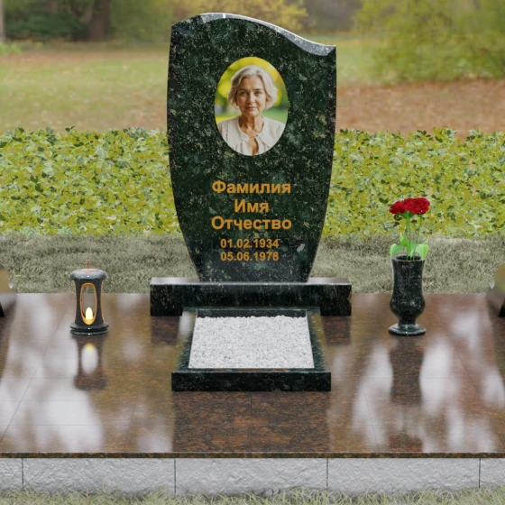 Гранитный вертикальный памятник без креста в Мурманске, гранит Балтик грин, вид 2