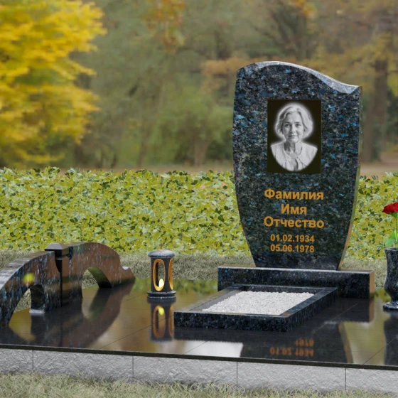 Гранитный вертикальный памятник без креста в Мурманске, гранит Блю Перл, вид 4