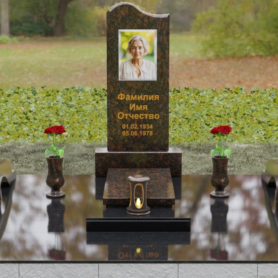 Гранитный вертикальный светский памятник в Барнауле, гранит Дымовский, вид 2