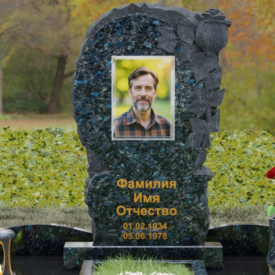 Ритуальное изделие из Гранита с рельефной розой, гранит Блю Перл, в Якутске