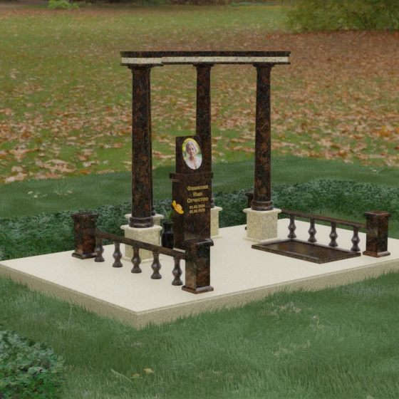 Комбинированный вертикальный памятник светский в Барнауле, гранит Дымовский, вид 5