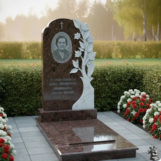 Православный гранитный памятник вертикальный в Волгограде, гранит Дымовский