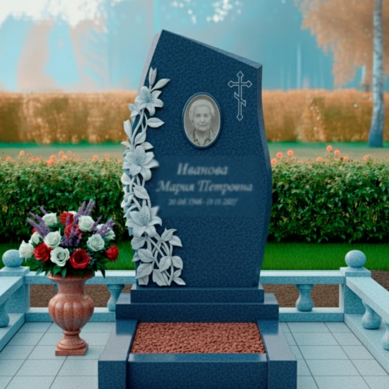 Православный гранитный памятник с крестом в Барнауле, гранит Блю Перл