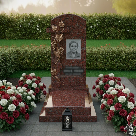 Православный гранитный памятник с крестом во Владивостоке, гранит Лезниковский