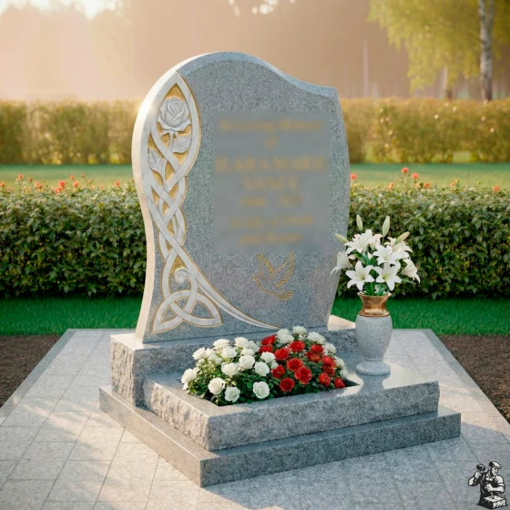 Гранитный вертикальный памятник с мемориальным комплексом в Липецке, гранит Мансуровский
