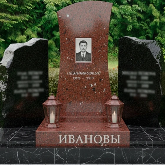Православный гранитный памятник с крестом на двоих во Владивостоке, гранит Лезниковский