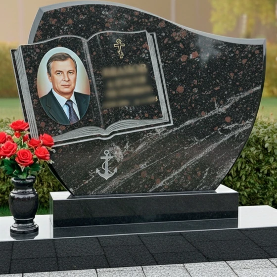 Двойной православный гранитный памятник во Владивостоке, гранит амфиболит