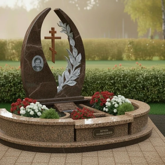 Элитный Гранитный православный памятник с крестом в Салехарде, гранит Дымовский