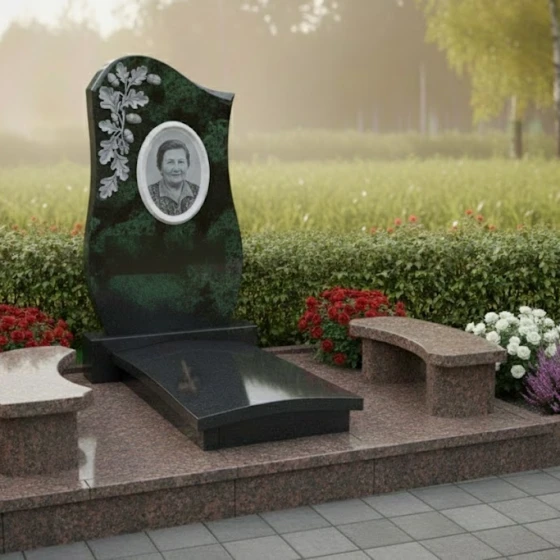 Элитный Гранитный памятник с крестом во Владивостоке, гранит Балтик грин