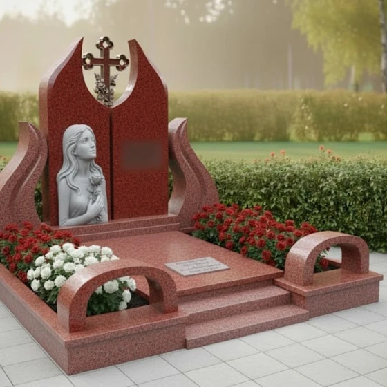 Элитный Гранитный памятник с крестом в Тольятти, гранит Лезниковский