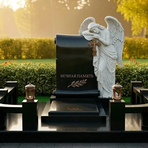 Гранитный или Мраморный памятник с крестом в Новокузнецке, гранит Габбро-диабаз