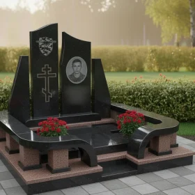 Гранитный памятник с крестом и элитным дизайном - ПН397