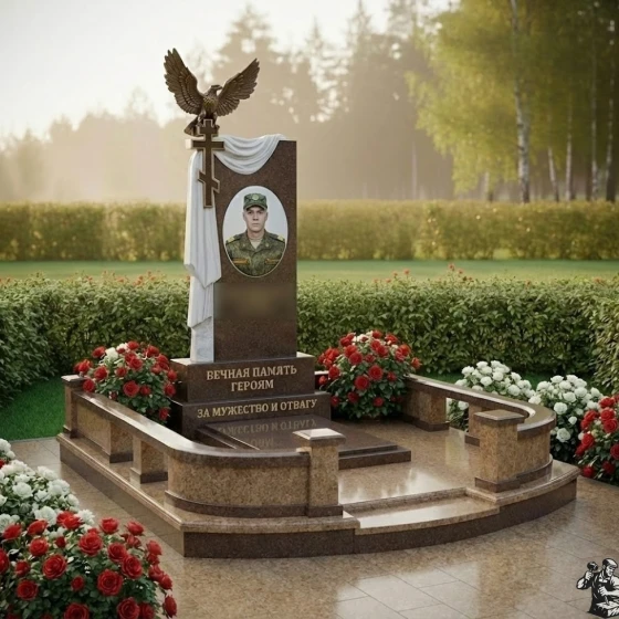 Элитный Гранитный православный памятник в Барнауле, гранит Дымовский
