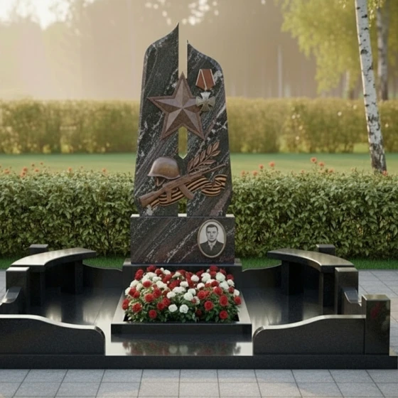 Гранитный памятник светский для комплекса в Салехарде, гранит амфиболит