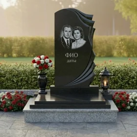 Православный вертикальный гранитный мемориальный комплекс на двоих - ПН442