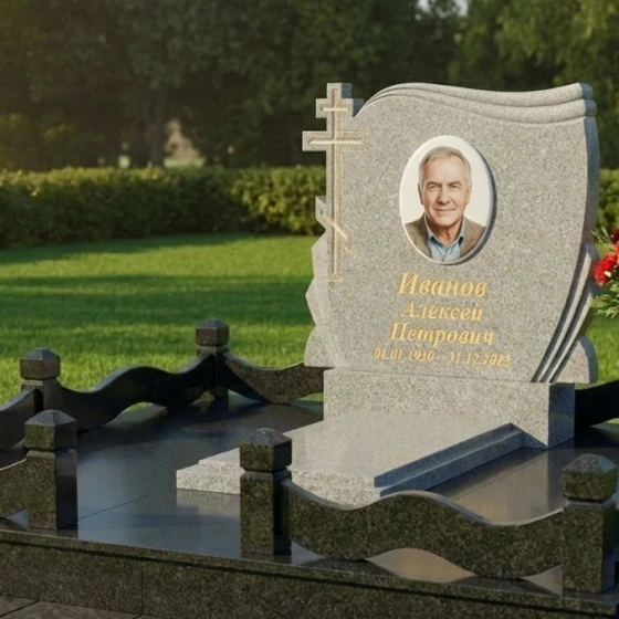 Памятник на могилу православный вертикальный в Барнауле, гранит Мансуровский