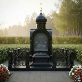 Православный вертикальный гранитный памятник с комплексом - ПН531