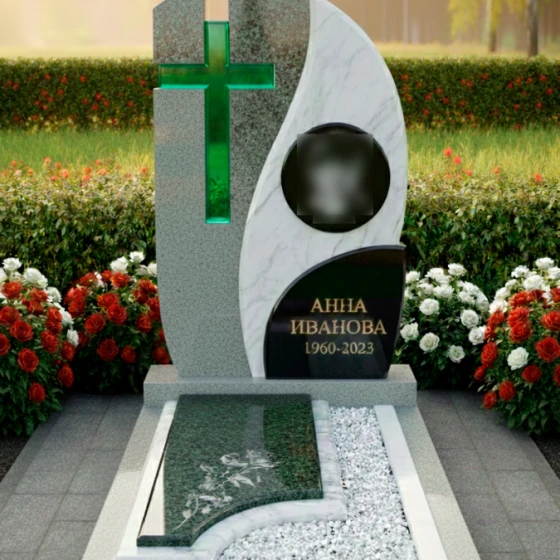 Православный комбинированный памятник вертикальный в Тольятти, гранит Мансуровский