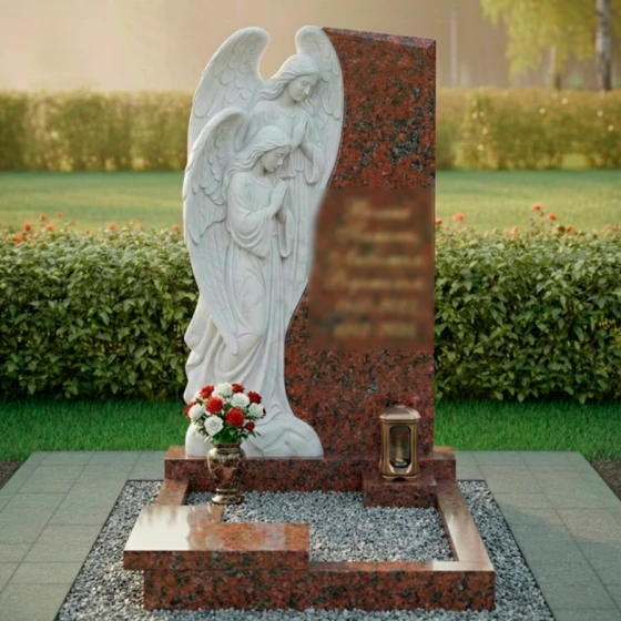 Элитный памятник с барельефом ангелов, гранит Лезниковский, в Санкт-Петербурге