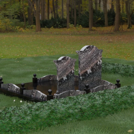 Вертикальный двойной гранитный памятник с купольными навершиями, гранит амфиболит, вид 3, в Якутске