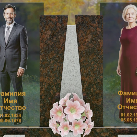 Комбинированный памятник со стеклянными панелями и гранитным пилоном, гранит Дымовский, в Якутске