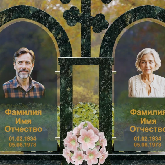 Комбинированный памятник с крестом и арками, гранит Балтик грин, в Якутске