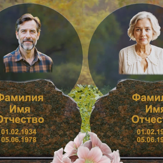 Горизонтальный светский гранитный памятник на двух в Ставрополе, гранит Дымовский