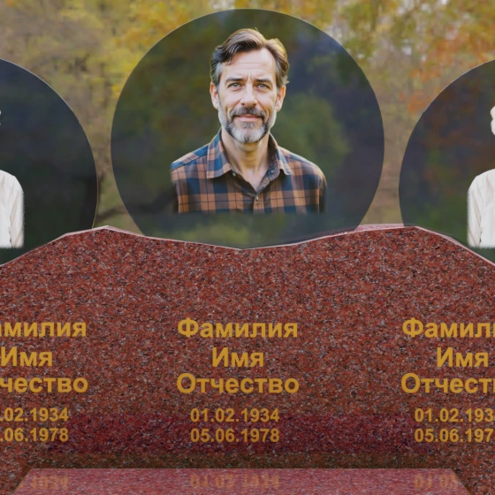 Горизонтальный гранитный памятник на троих в Воронеже, гранит Лезниковский
