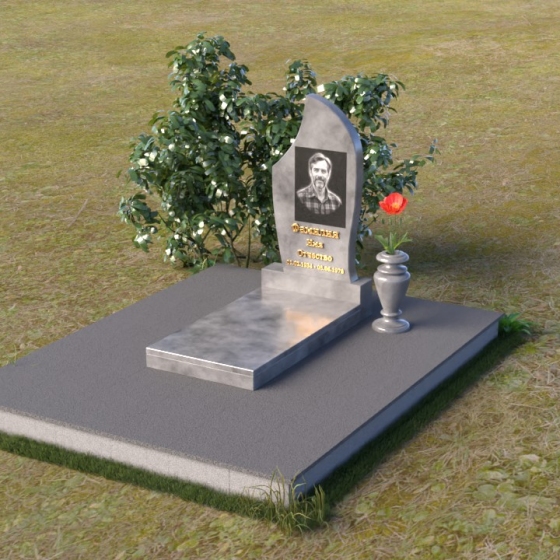 Памятник — стела с асимметричной линией из гранита, мрамор Тассос